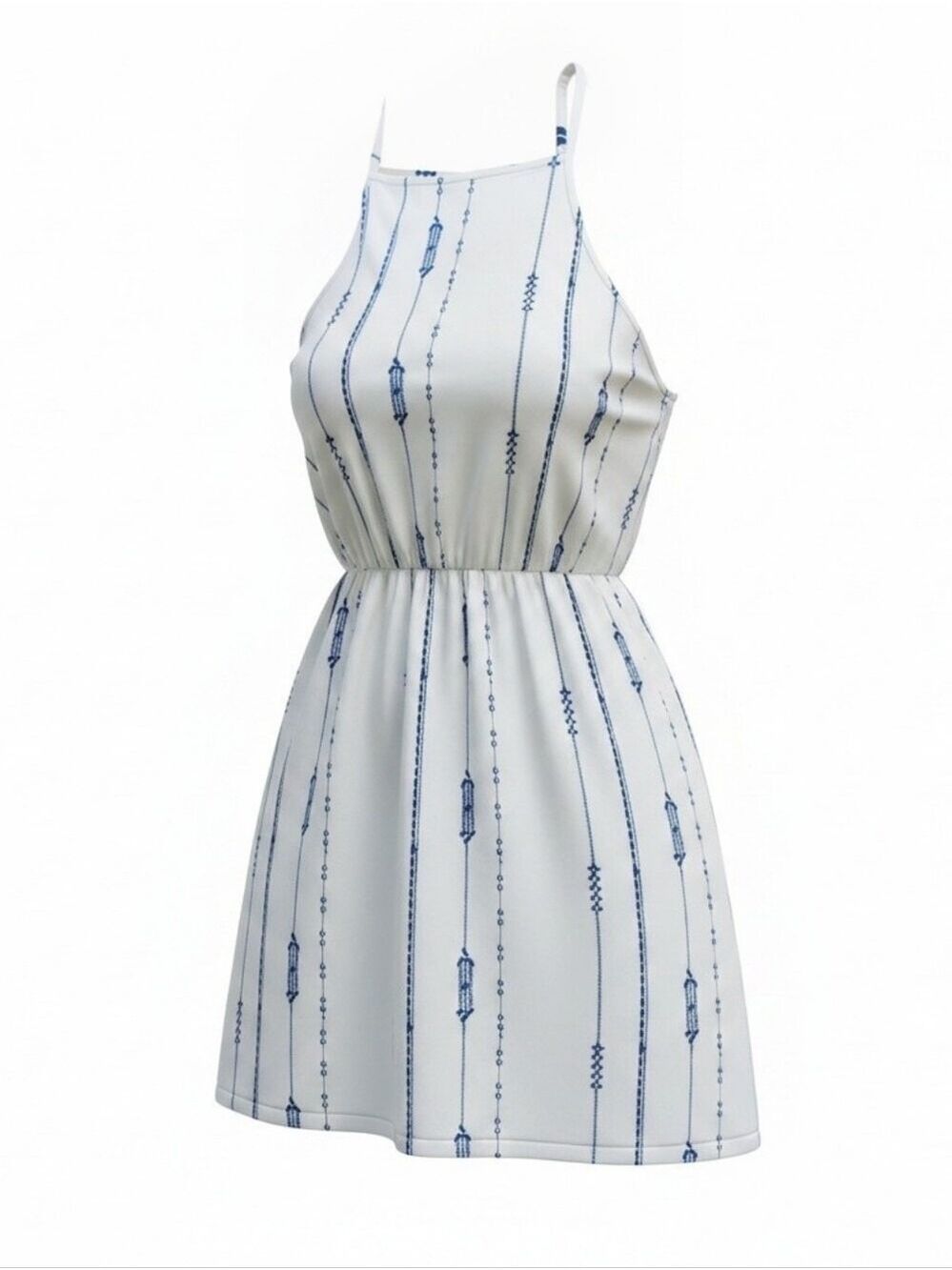 Lush White Mini Dress with Navy Stripe Detail Lined Women's Size Large